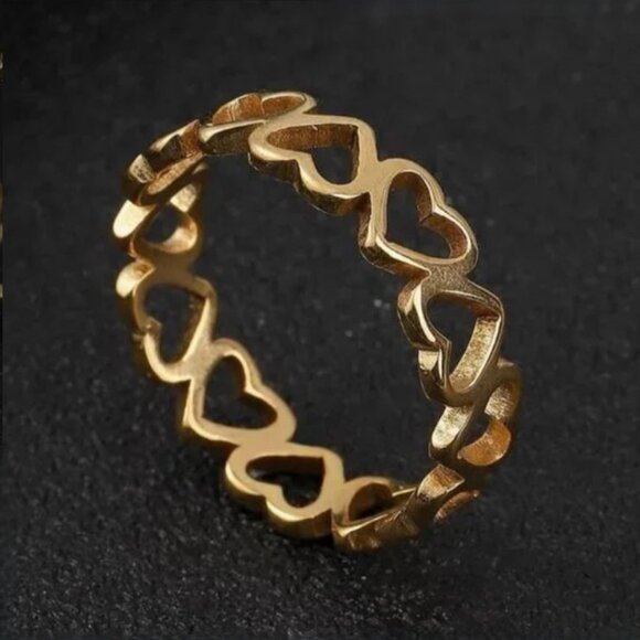 New Gold Heart Eternity Ring Band - Picture 2 of 4
